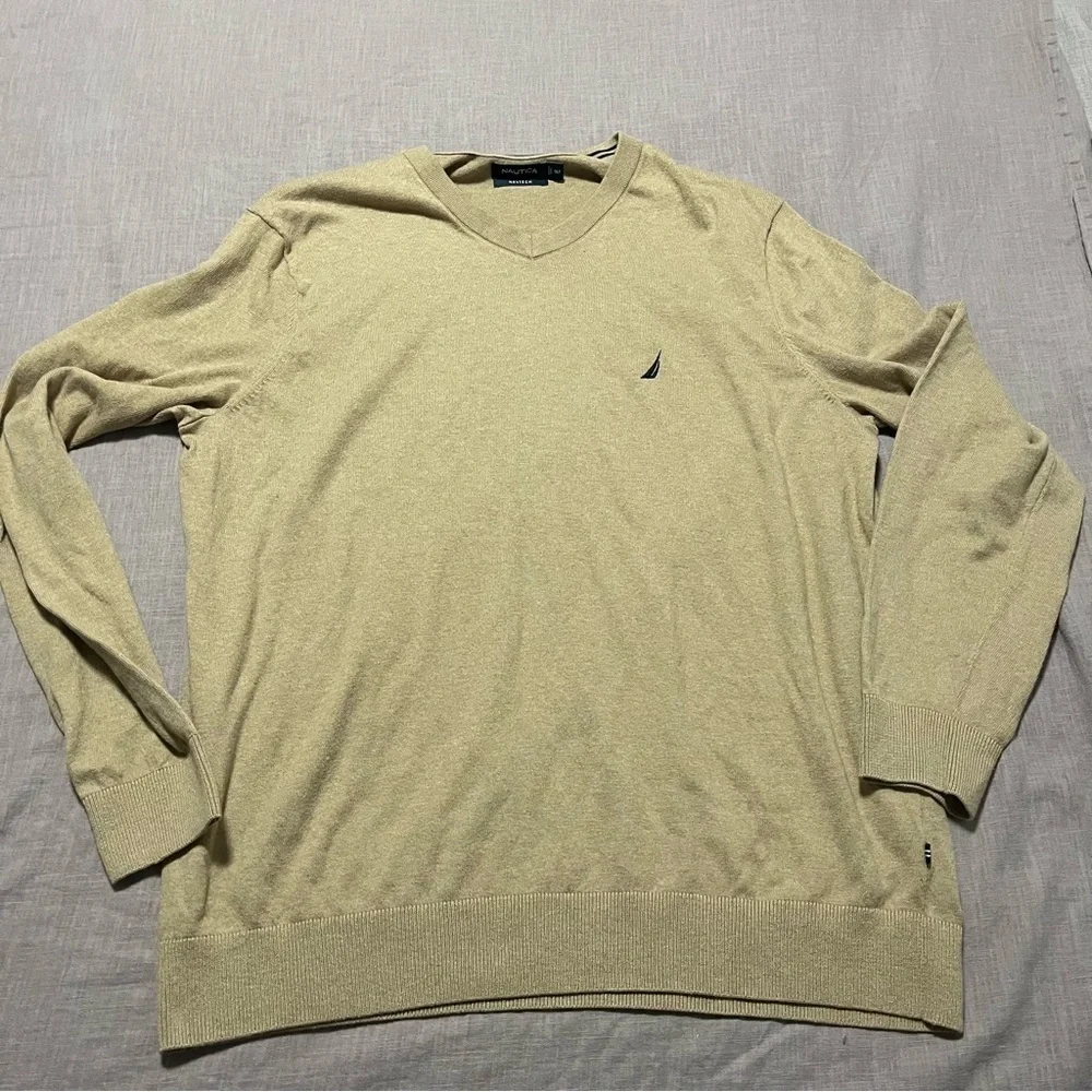 Nautica Men's Beige V-Neck Sweater Size XLarge Tall Classic Business Casual
